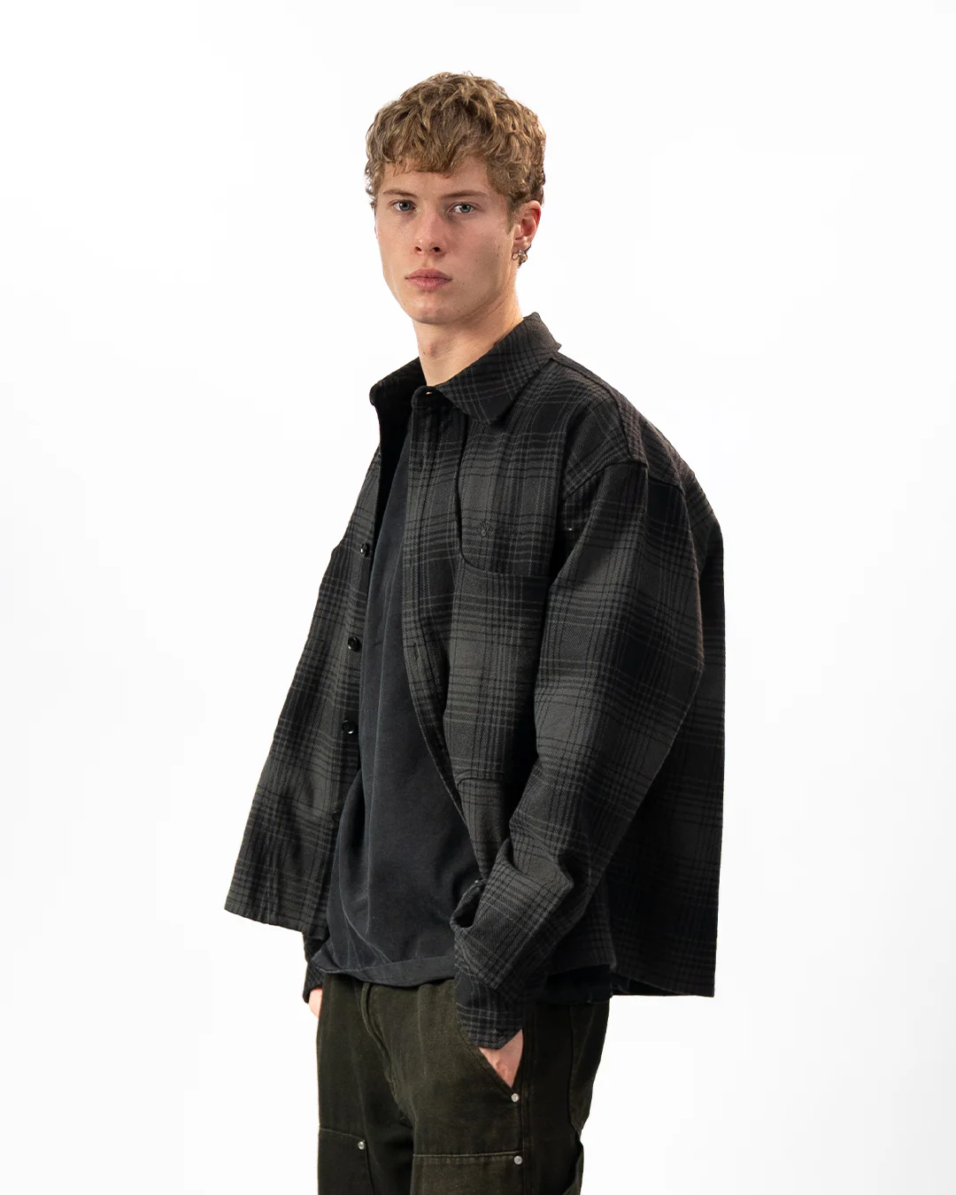 HEAVY FLANNEL SHIRT - Black/Grey - Image 4