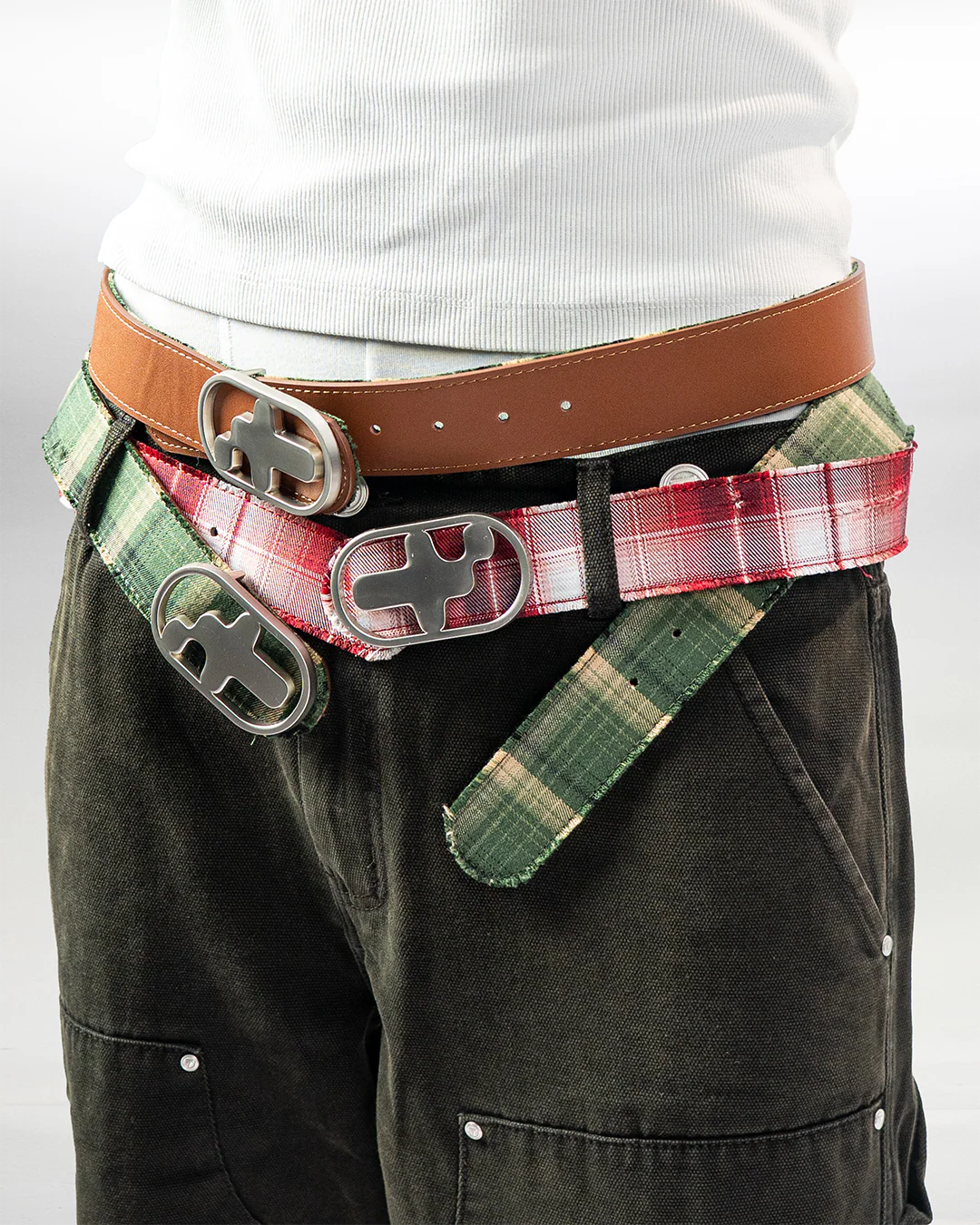 T-Logo Flannel Leather Belt - Red - Image 5